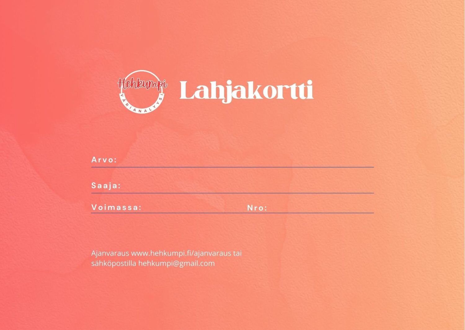 Lahjakortti Kahdelle Hehkumpi värianalyysiin Tuusulaan