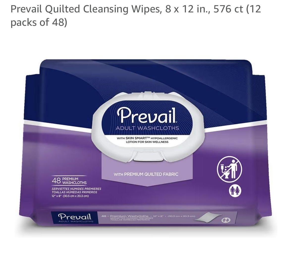 Prevail Wipes quilted light fragrance 48 per soft pack