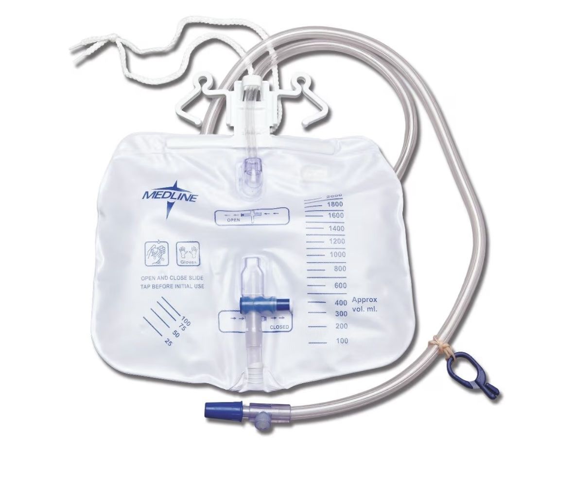 Urinary Drainage Bag – 2000 mL with Anti-Reflux (Anti-Flux) Valve, Case of 20