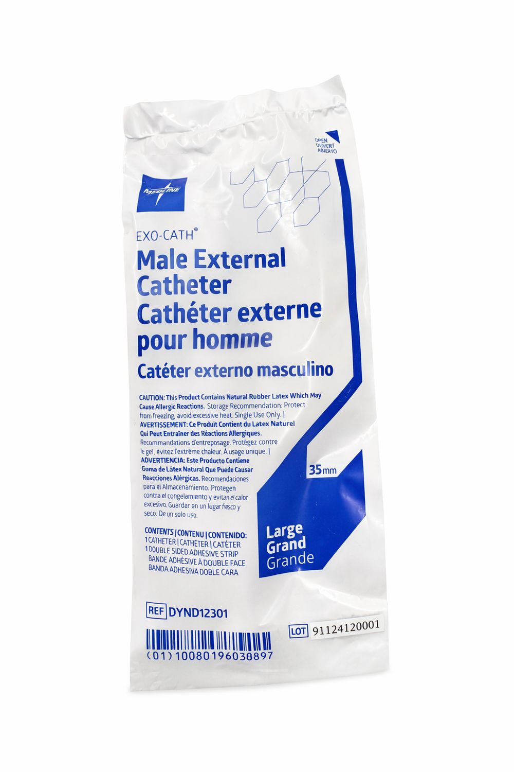 Male External Latex Catheter – Large 35 mm with Adhesive Foam Strap case of 25