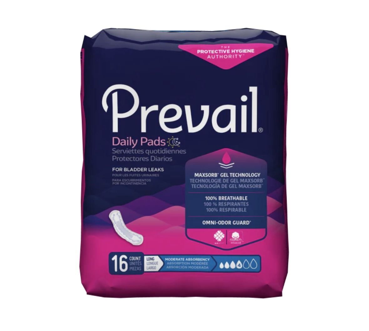 Prevail Bladder Control Pad Moderate with Extra Coverage pack of 16