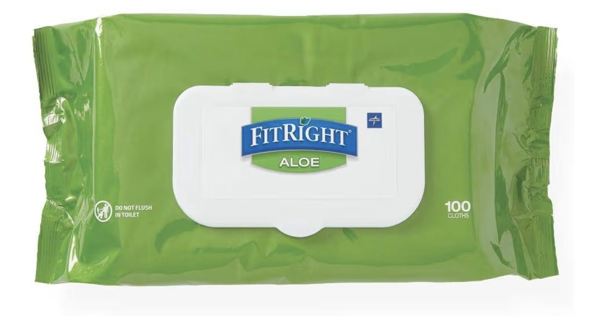 Fitright Aloe Pre-moistened 8X10" Hygiene wipes unscented 100 per pack