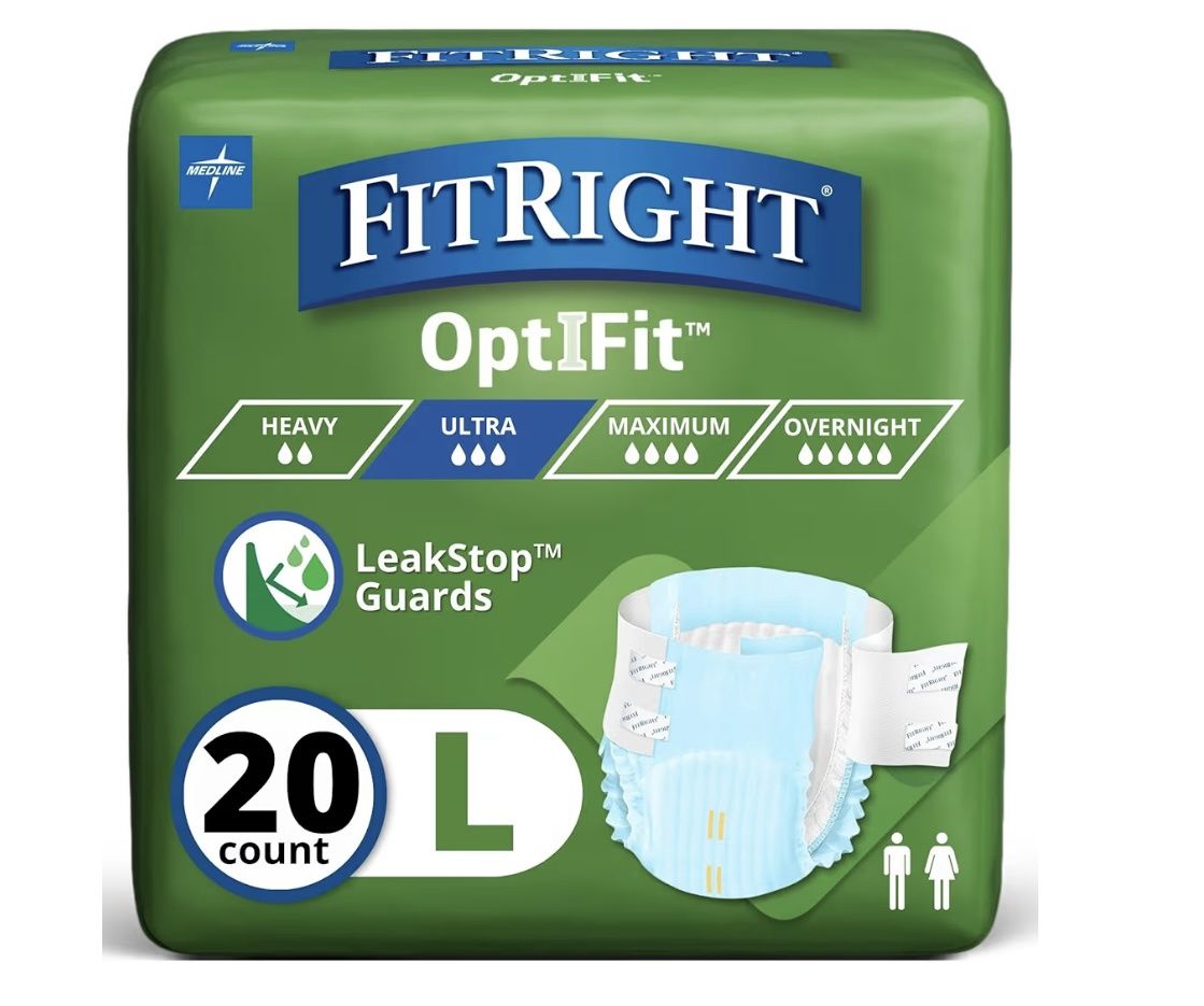 Medline FITRIGHT ULTRA ADULT BRIEFS LARGE pack of 20/case of 80