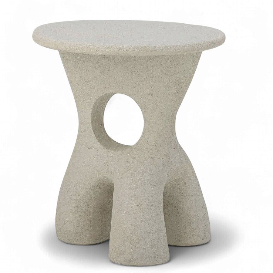 Amiee Side Table, White, Polyresin
