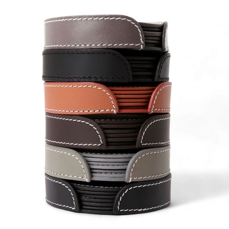 Glass Coaster Leather - Black Round