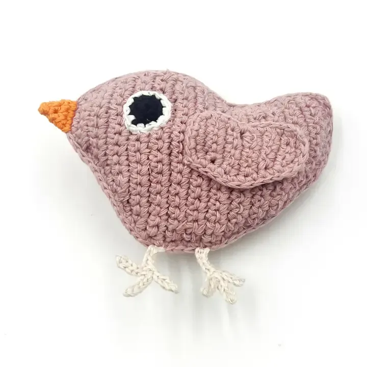 Baby Pink Bird Rattle – Handmade Organic Cotton Baby Toy
