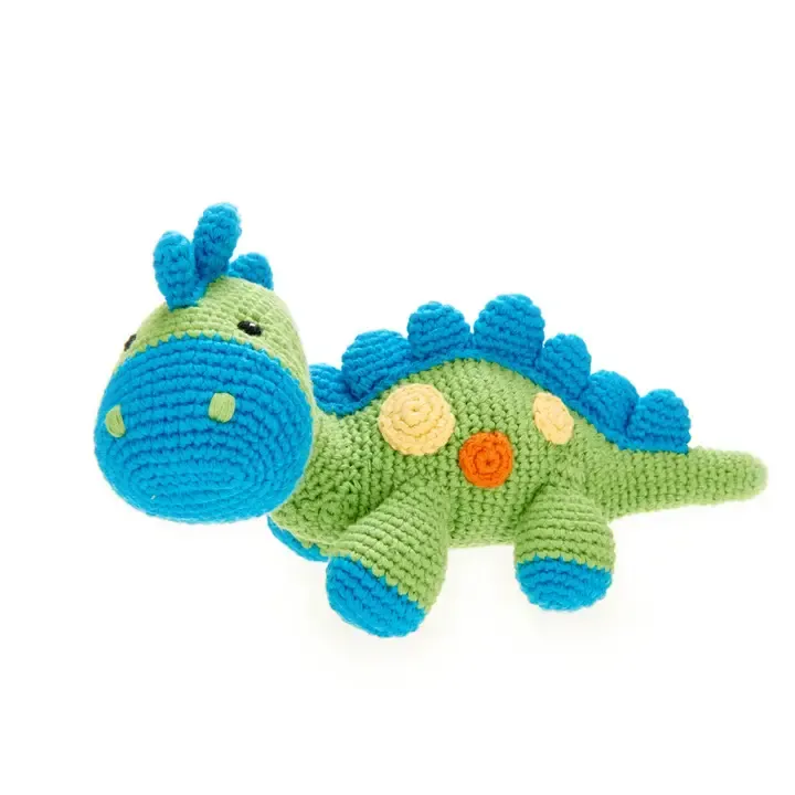 Handmade Stegosaurus Baby Rattle | Organic Cotton | Green