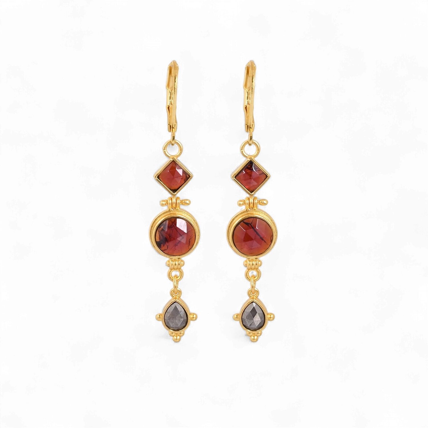Earrings Cinder Mark, Color: Garnet+Pyrite