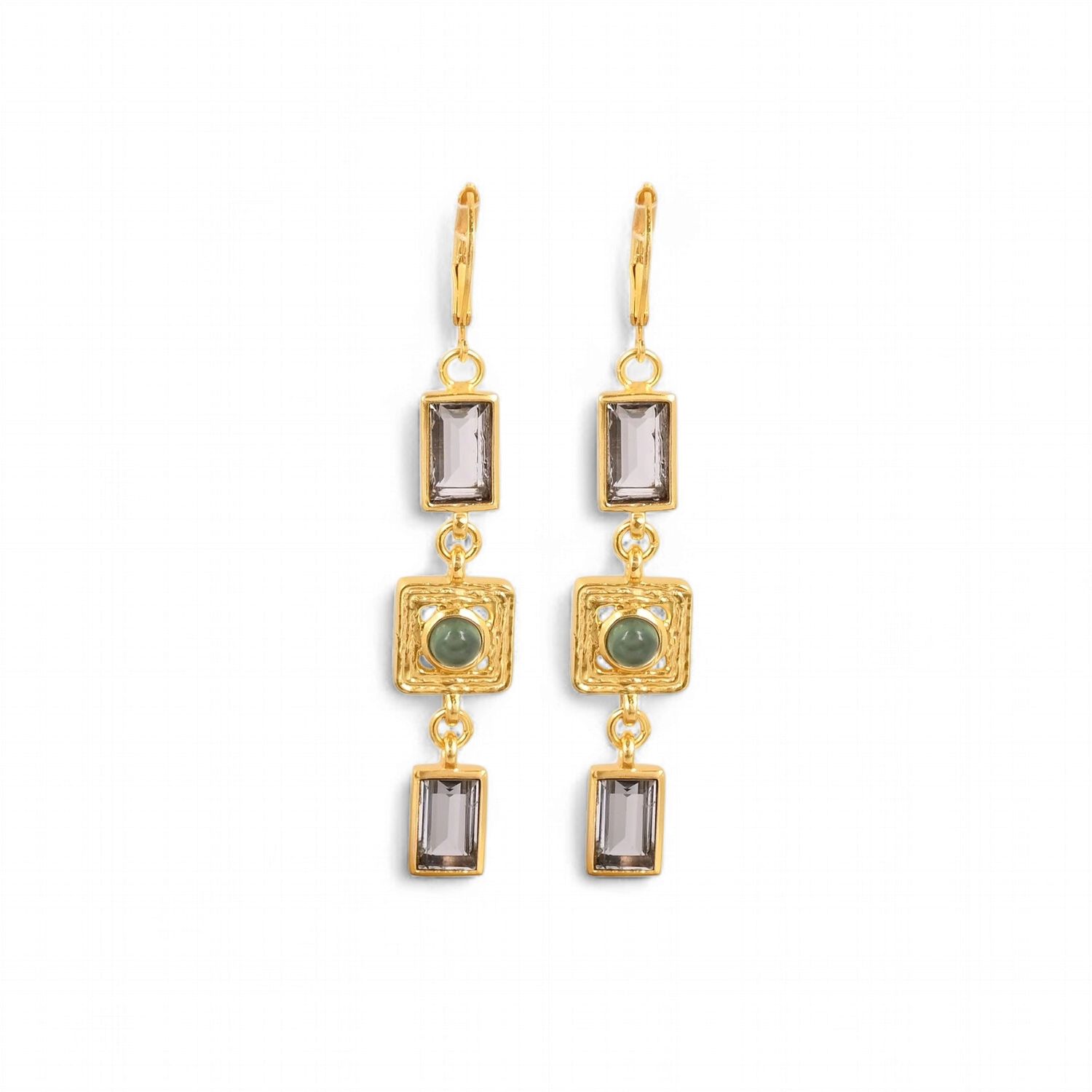 Earrings Linear Realm, Model: Green Amethist + Serpentine