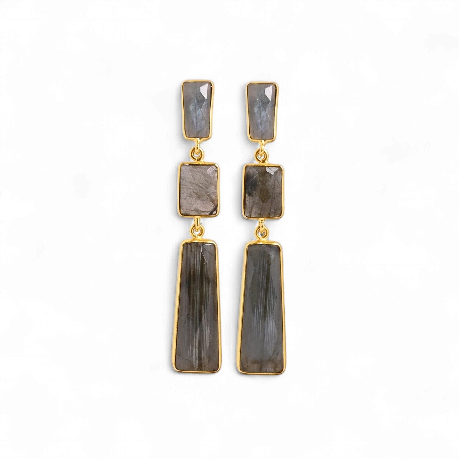 Earrings Stone Accord, Model: Yellow Fire Labradorite