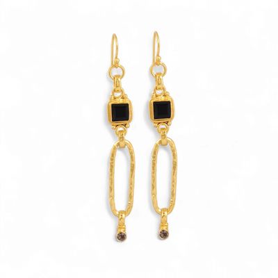 Earrings Light Keeper - Black Onyx / Smokey Quartz