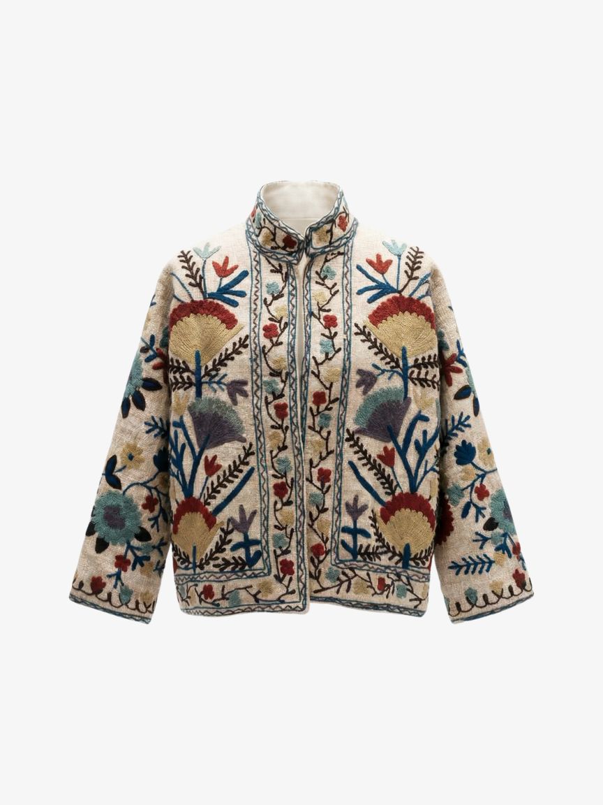 Embroidered Suzani Jacket, Color: Cotton Beige