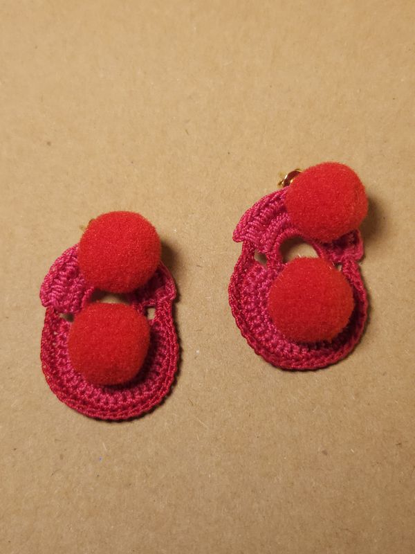 Crochet Earrings Pink Ball