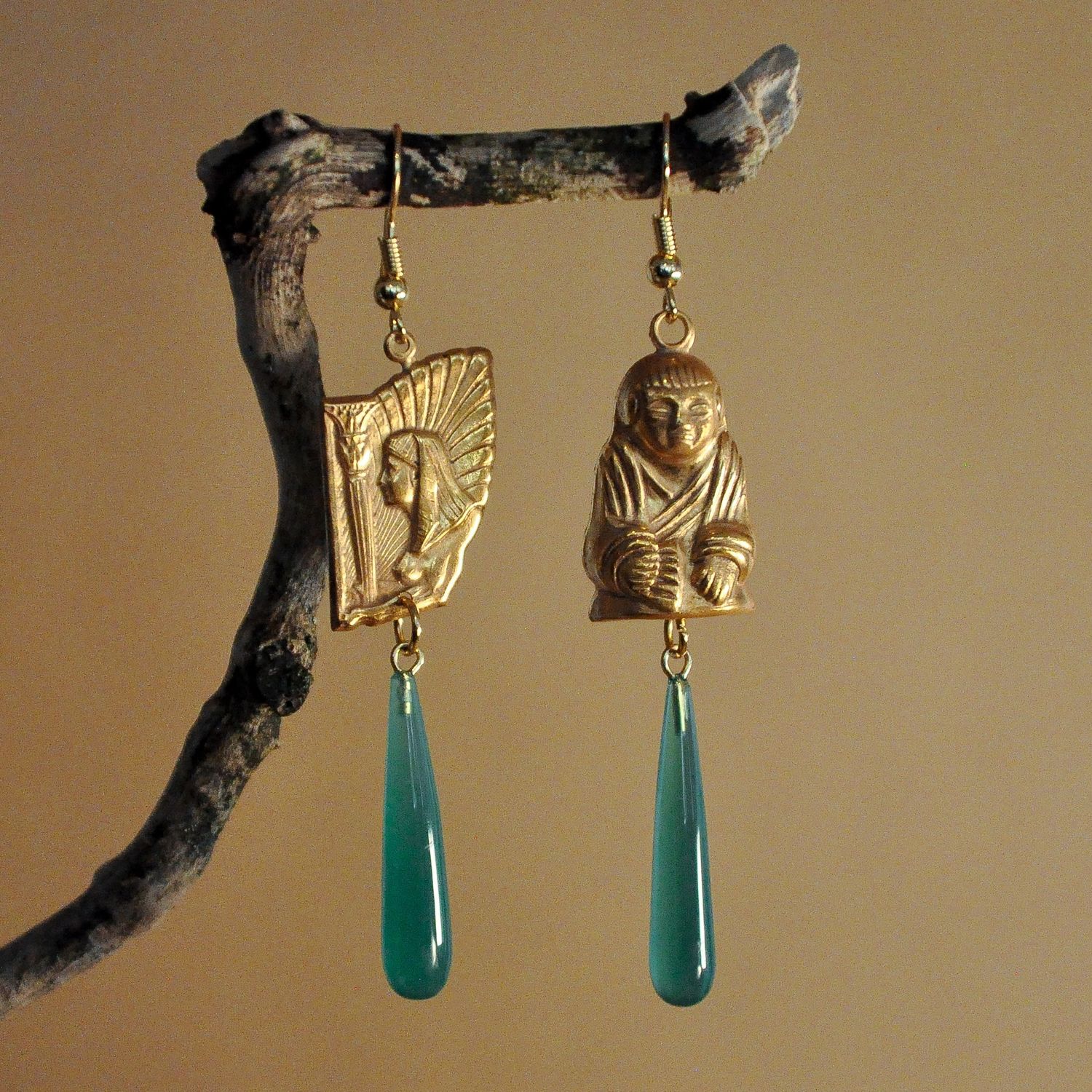 Upcycled Earrings Religion Green Onyx