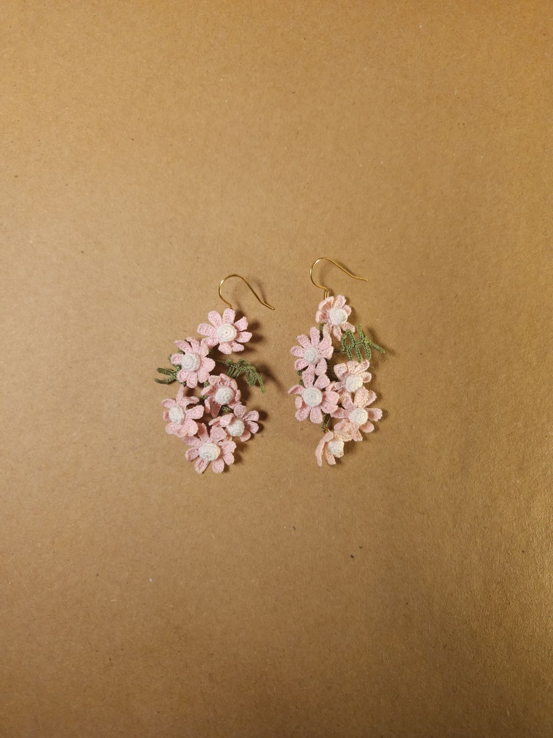 Crochet Earrings Pink Flowers