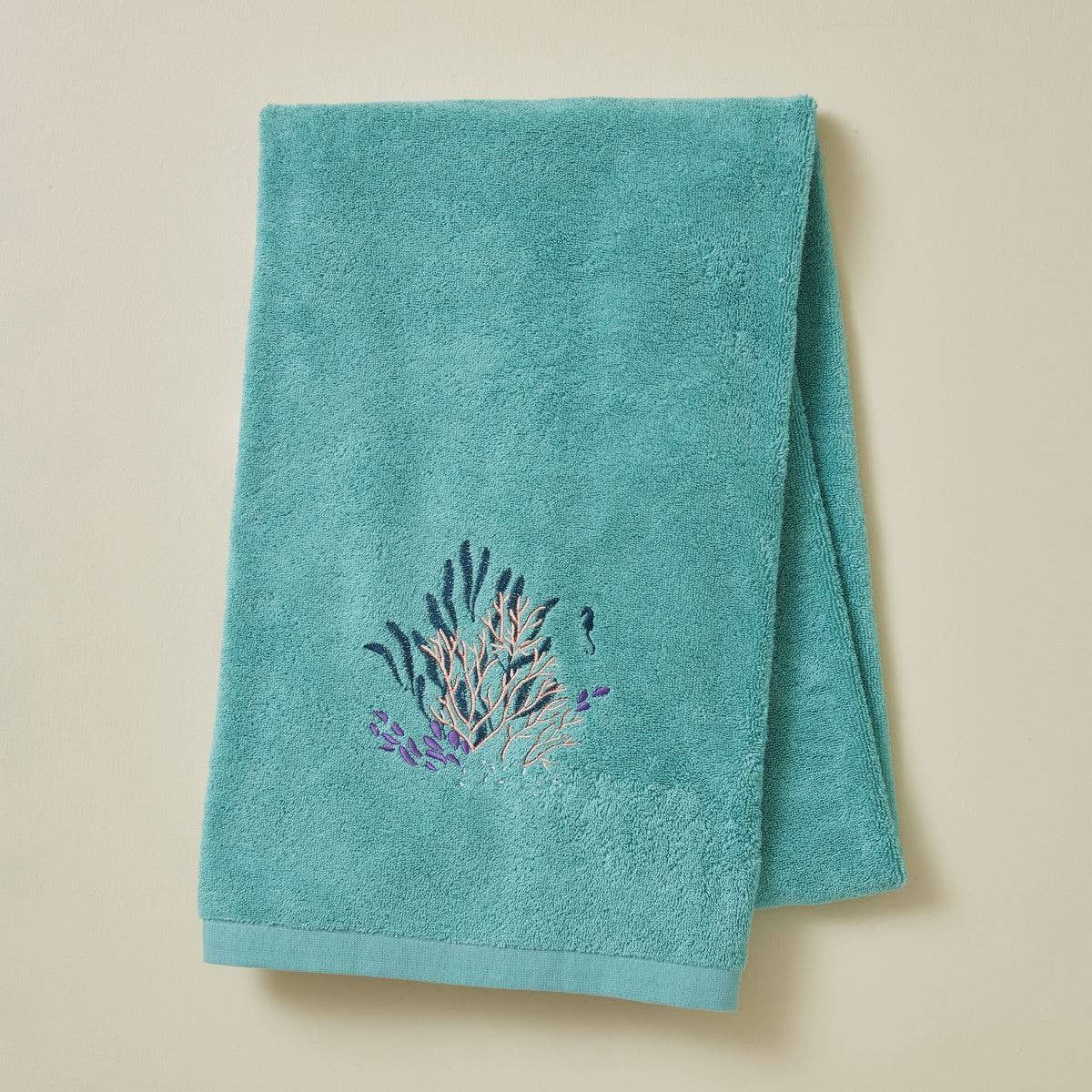 Océan Aqua Embroidered Towel, Size: 70x140 cm