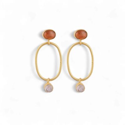 Earrings Lunar Coils - Orange Kyanite + Rainbow Moonstone