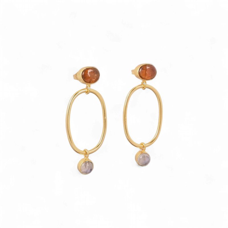 Earrings Lunar Coils - Orange Kyanite + Rainbow Moonstone