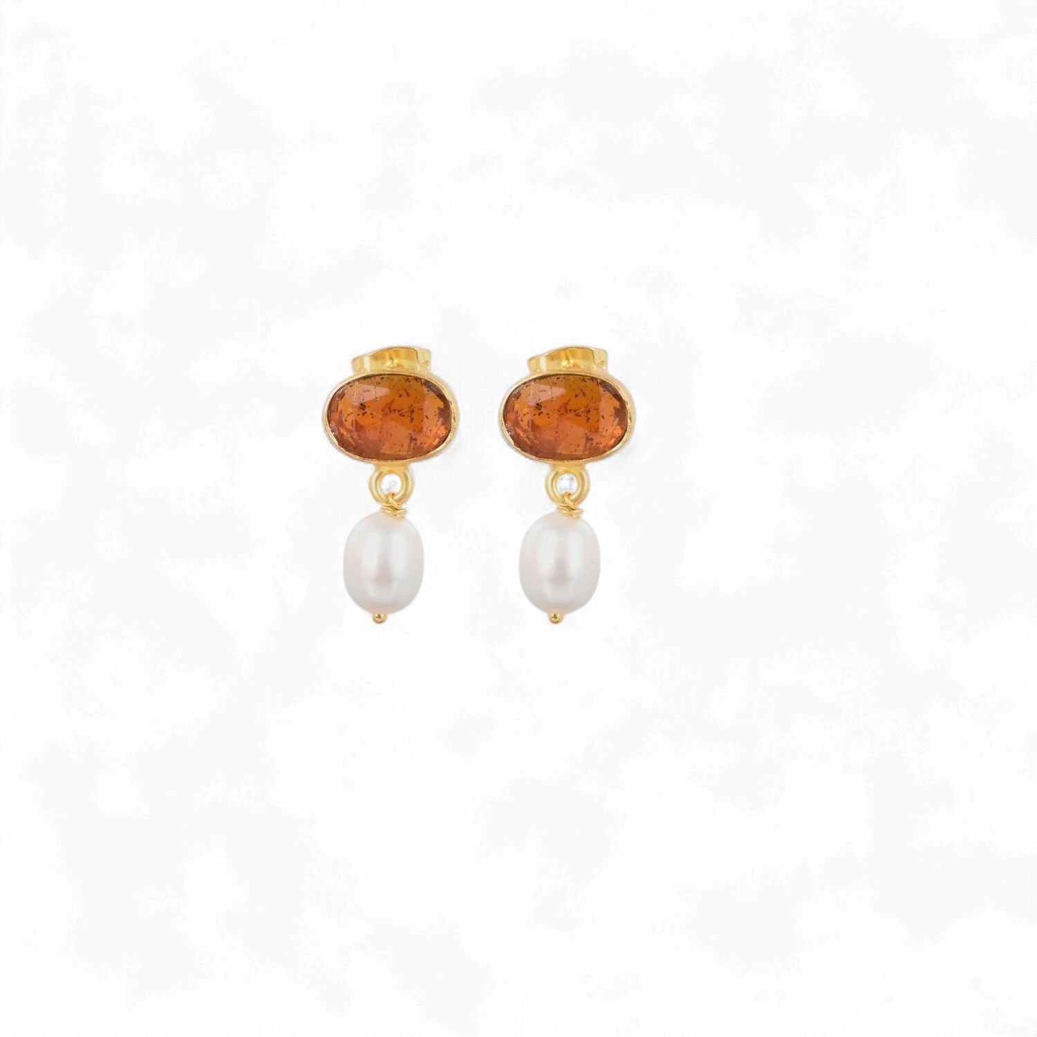 Earrings Glimmer Drops - Orange Kyanite + Pearl