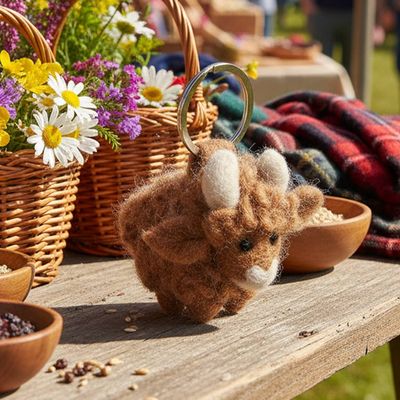 Handmade Felt Fair trade Highland Cow Keyring