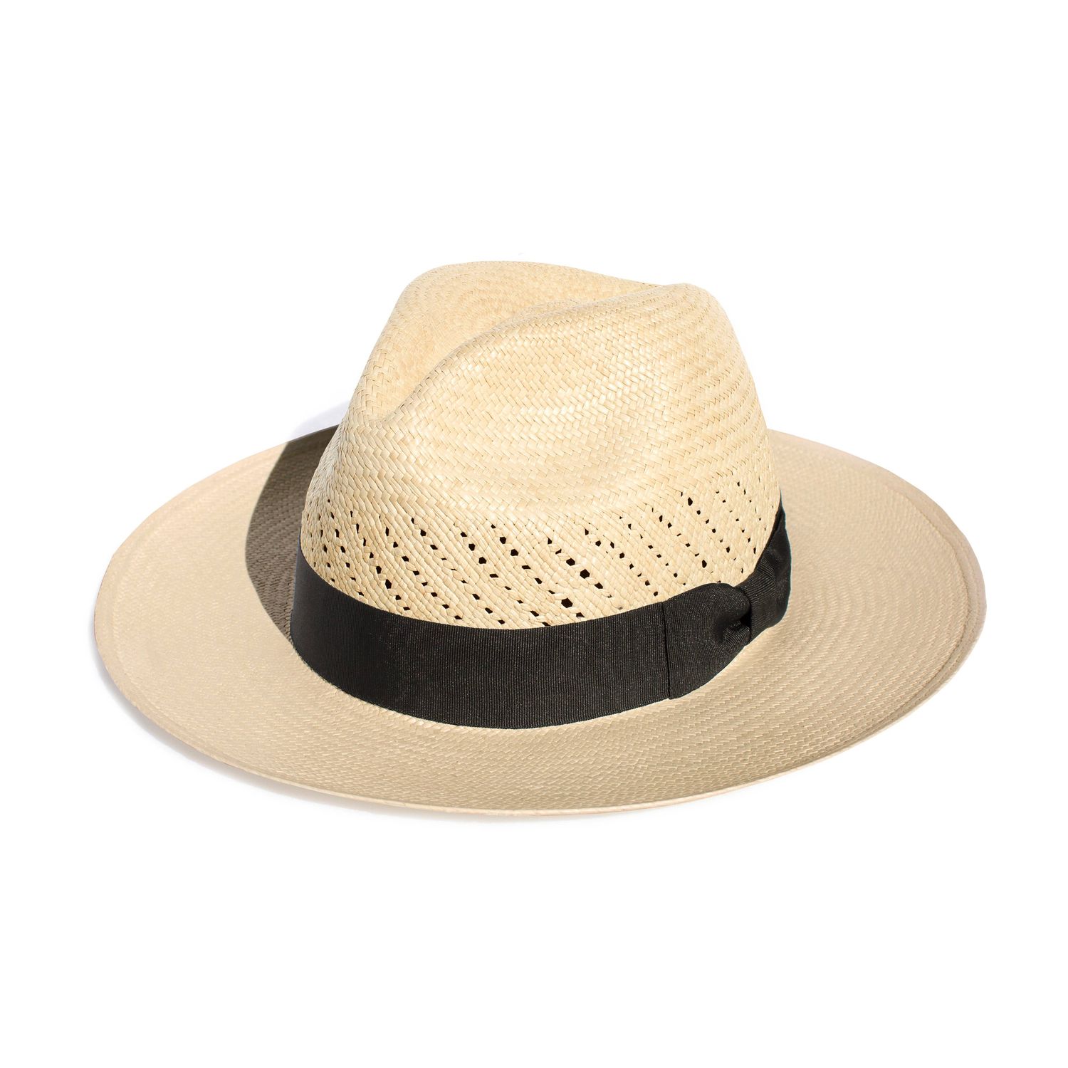 Classic Patterned Beige Panama Hat - Natural Straw Beach Hat