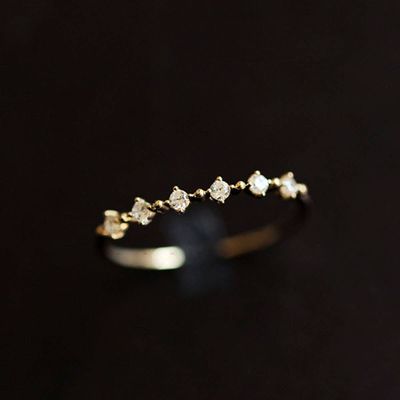 S925 Silver 14k Gold Plated 6 Zirconia Ring