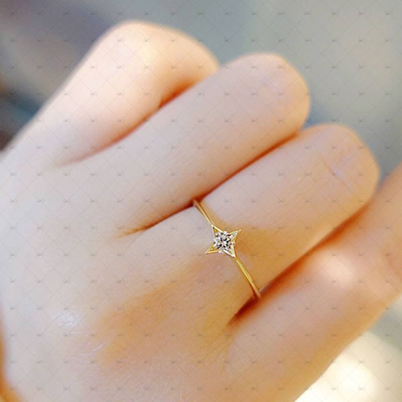 S925 Silver 14k Gold Plated Shining Star Zircon Ring