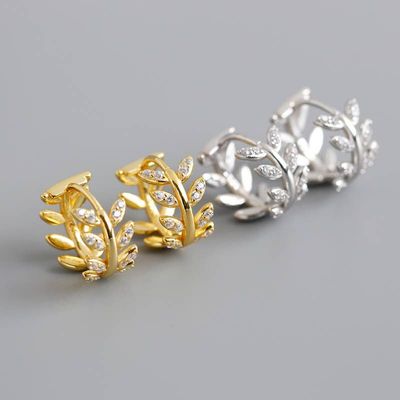 S925 Silver Olive Leaf Shape Zirconia Earrings