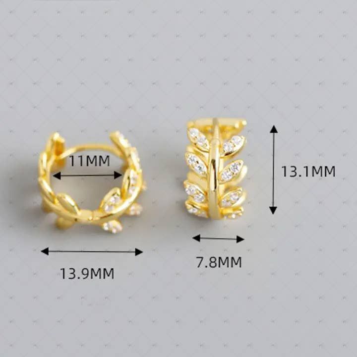 S925 Silver Olive Leaf Shape Zirconia Earrings