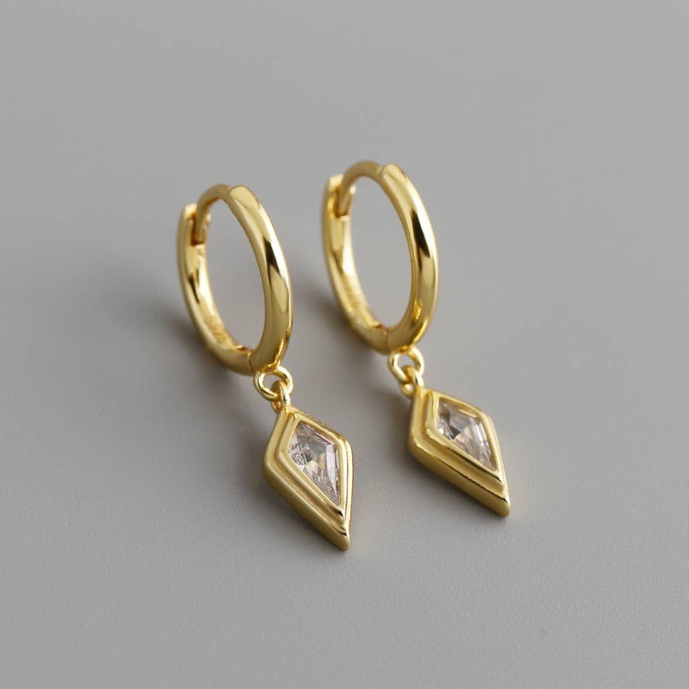 S925 Sterling Silver Square Zircon Earrings, Color: Yellow Gold