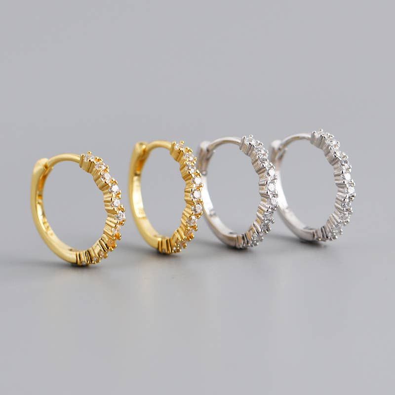 S925 Silver Zircon Round Earrings