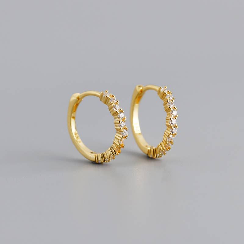 S925 Silver Zircon Round Earrings, Color: Yellow Gold