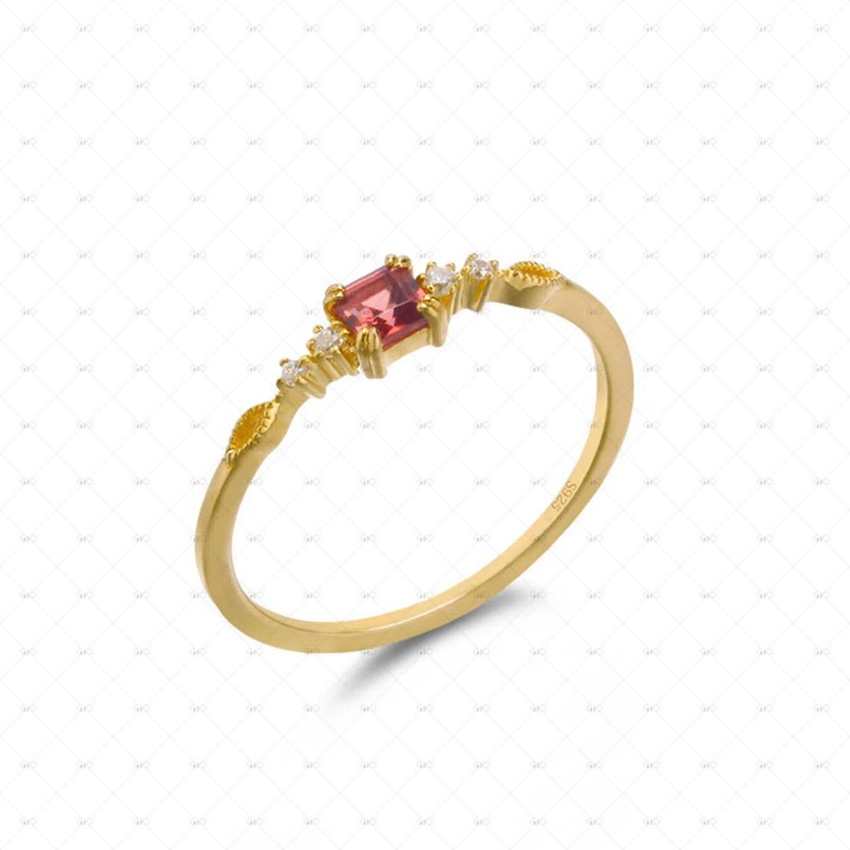 S925 Silver-Red Garnet Wave Ring, Size: 7