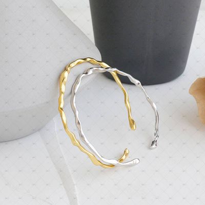 S925 Silver 18k Gold Plated Hammer Pattern Bangle Bracelet