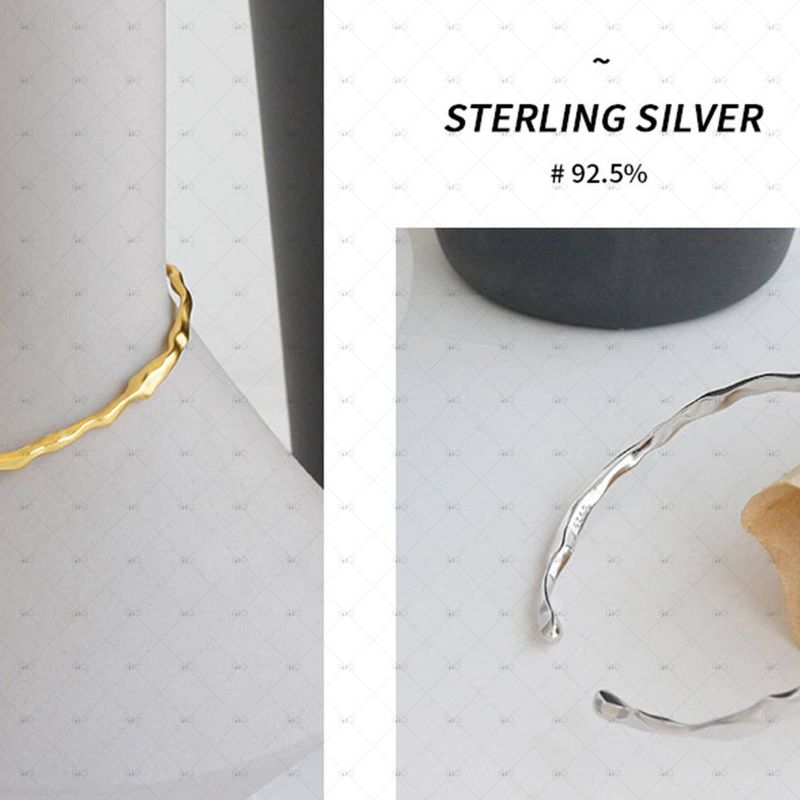 S925 Silver 18k Gold Plated Hammer Pattern Bangle Bracelet