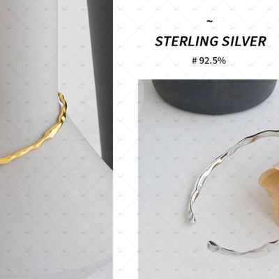 S925 Silver 18k Gold Plated Hammer Pattern Bangle Bracelet
