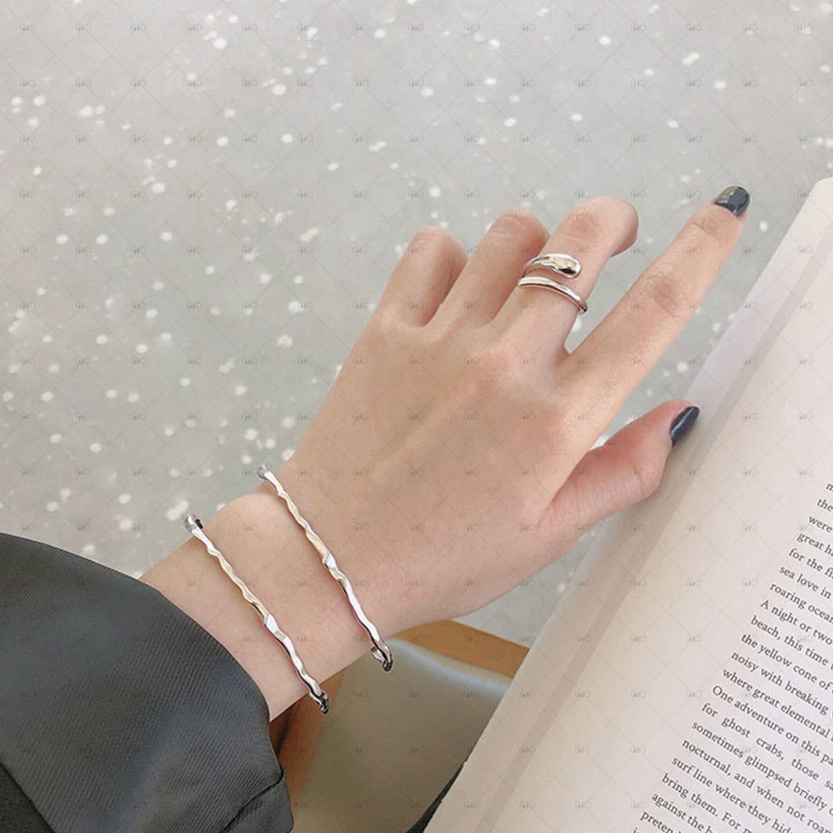 S925 Silver 18k Gold Plated Hammer Pattern Bangle Bracelet, Color: Silver