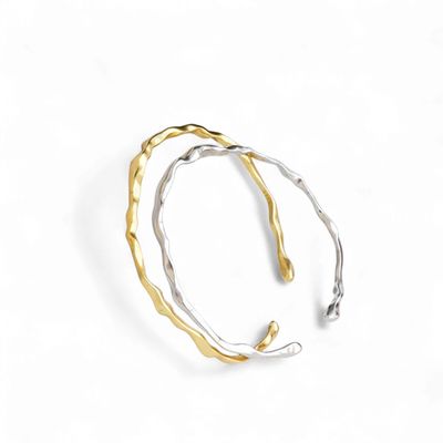 S925 Silver 18k Gold Plated Hammer Pattern Bangle Bracelet