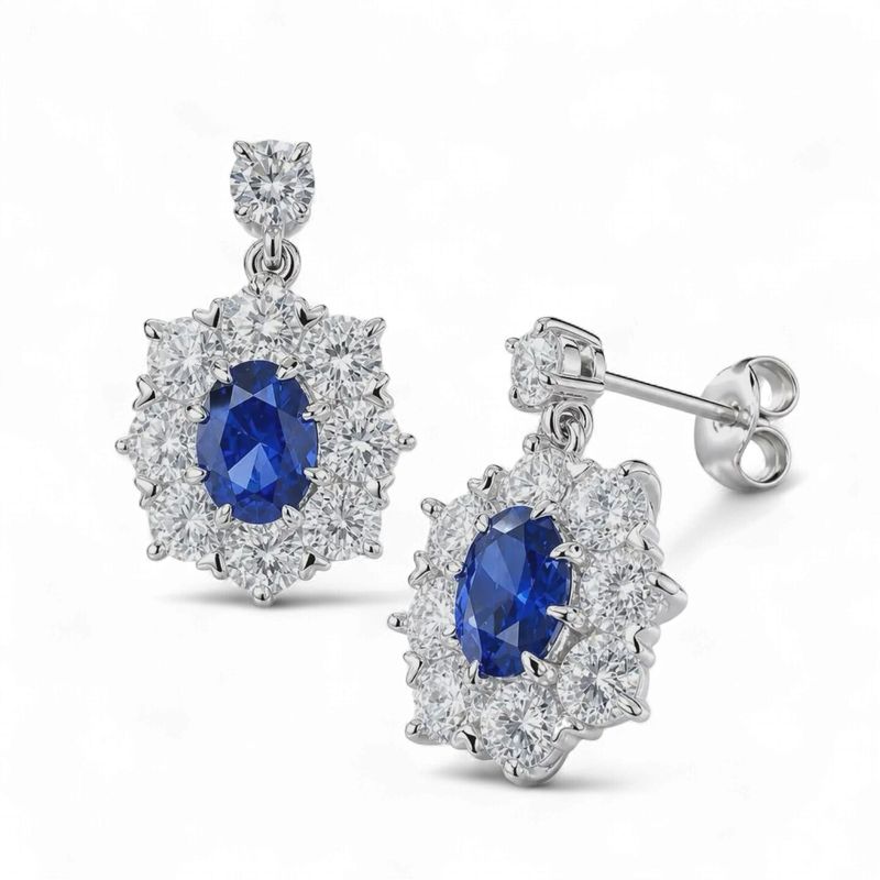 Lab Grown Sapphire - 1.7ct Royal Sapphire Earrings