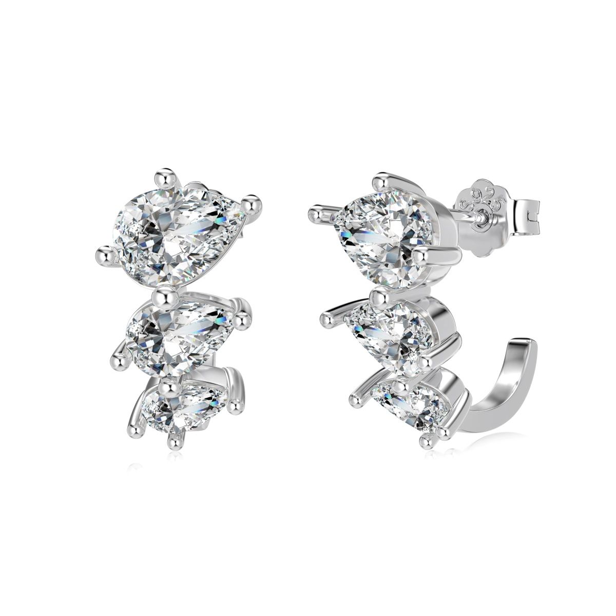 3 Pear Cut Hoop Earrings