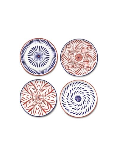 BREAKFAST PLATE ASS/4 RED BLUE BAZAAR, Colour: RED BLUE