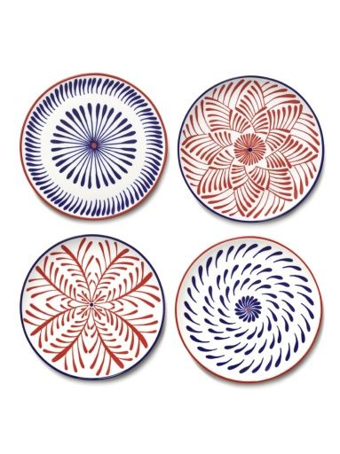 DINNER PLATE ASS/4 RED BLUE BAZAAR