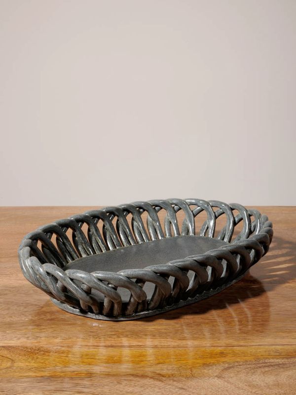 Oval grey ceramic basket Josette