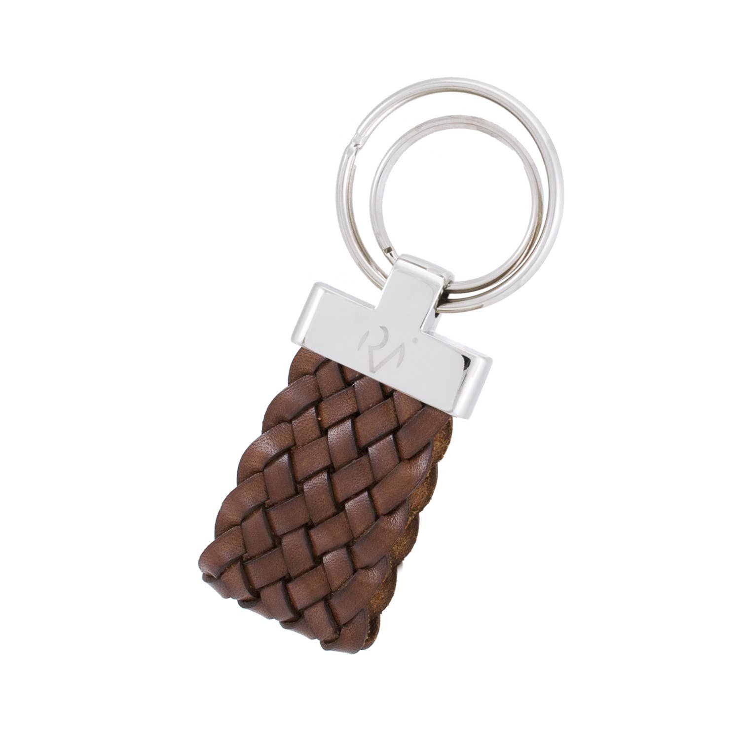 Brown leather keychain with large braid