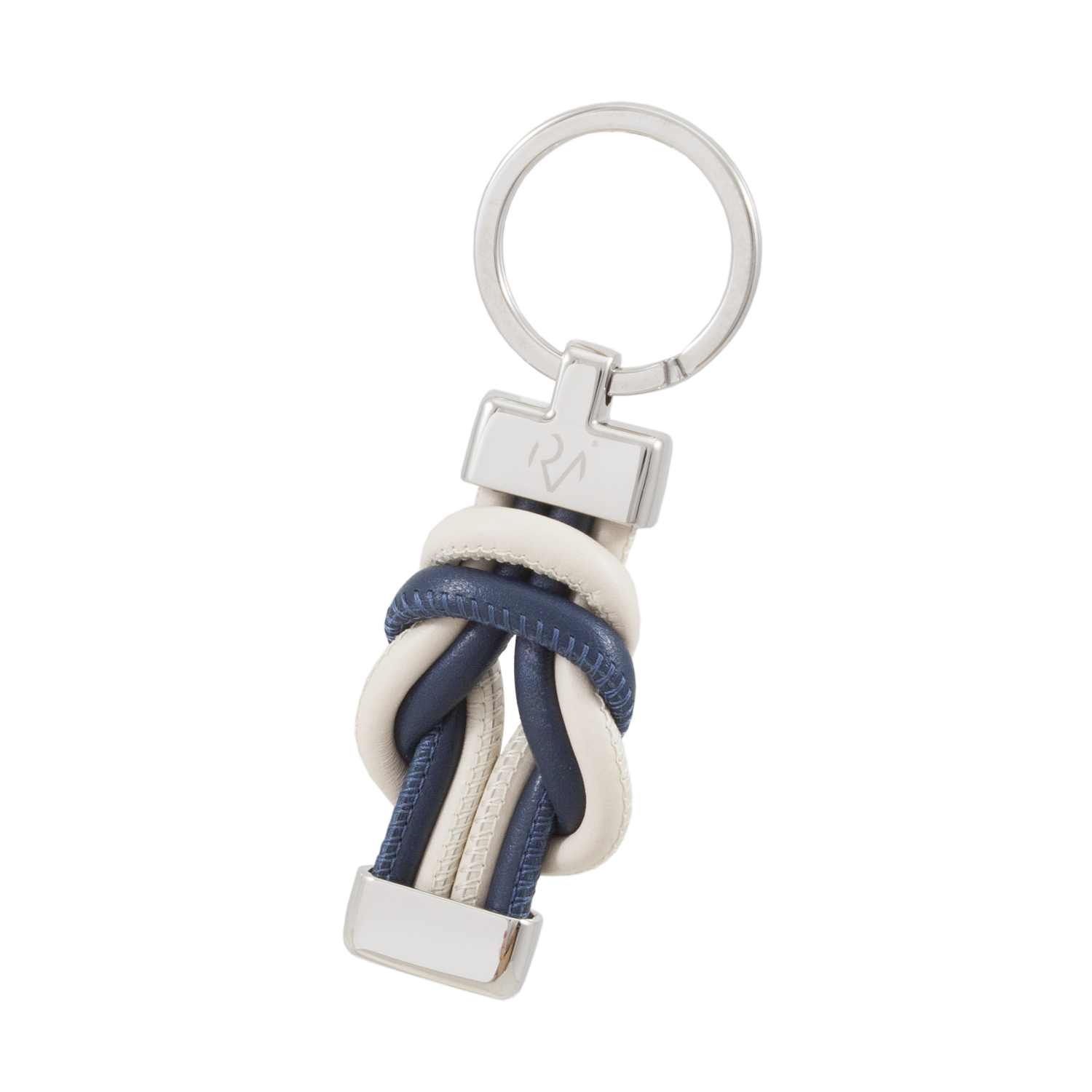 Two-tone strobel-stitched leather keychain