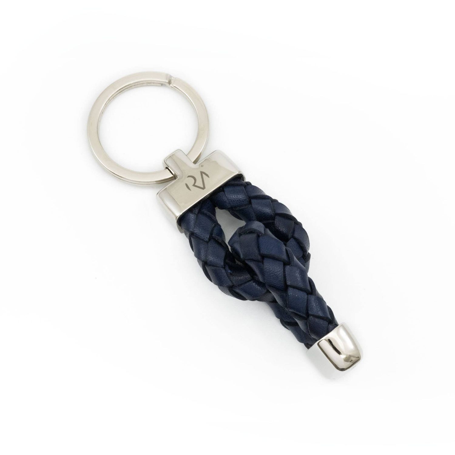 Scoubidou leather keychain with blue metals