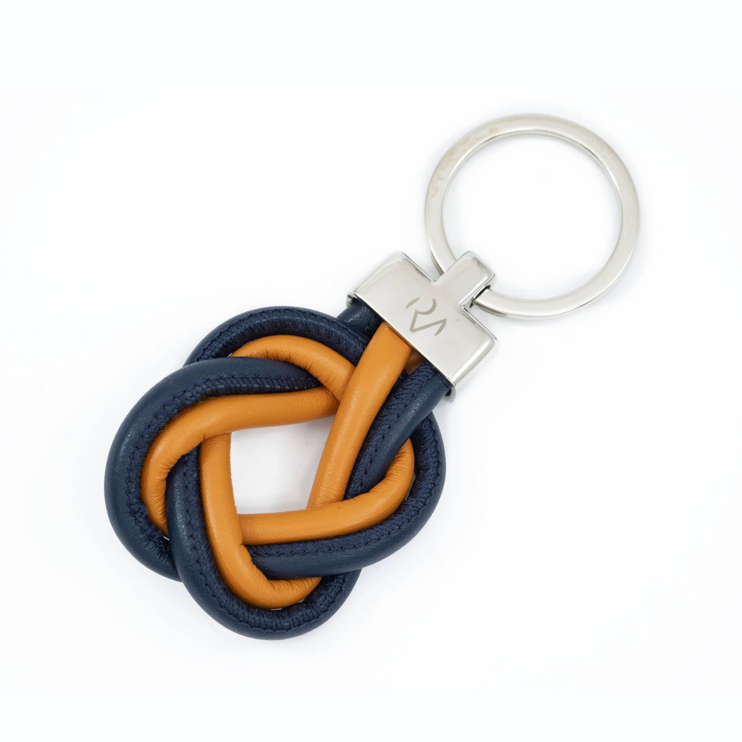 Two-tone leather keychain Blue / Orange
