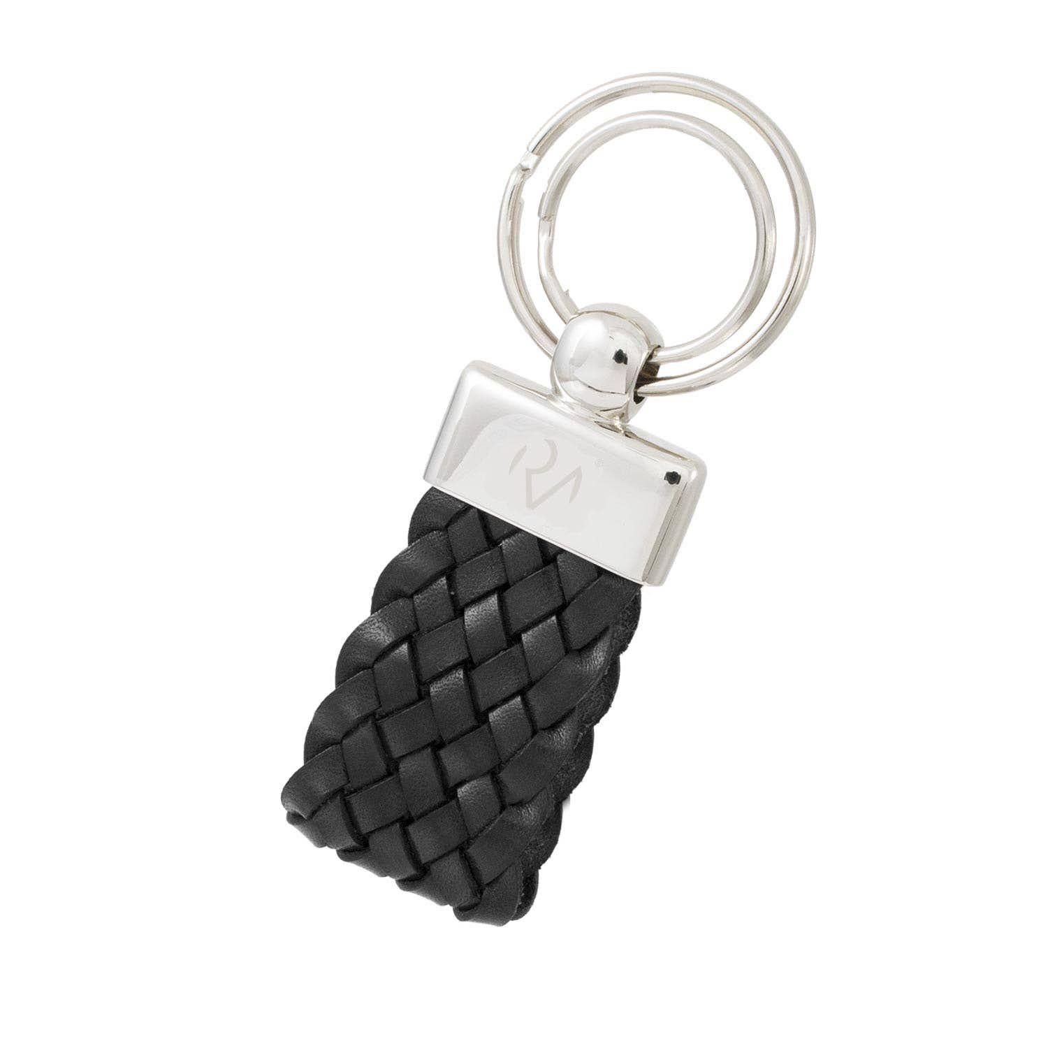 Black leather keychain with large braid