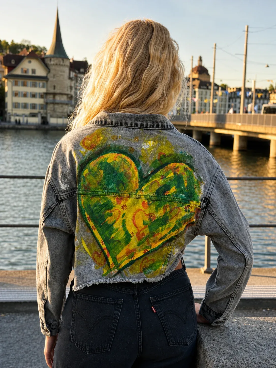 Hand Painted Jacket - Radiant Heart Gray, Size: L