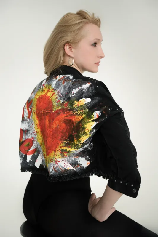 Hand Painted Jacket - Love Life Black